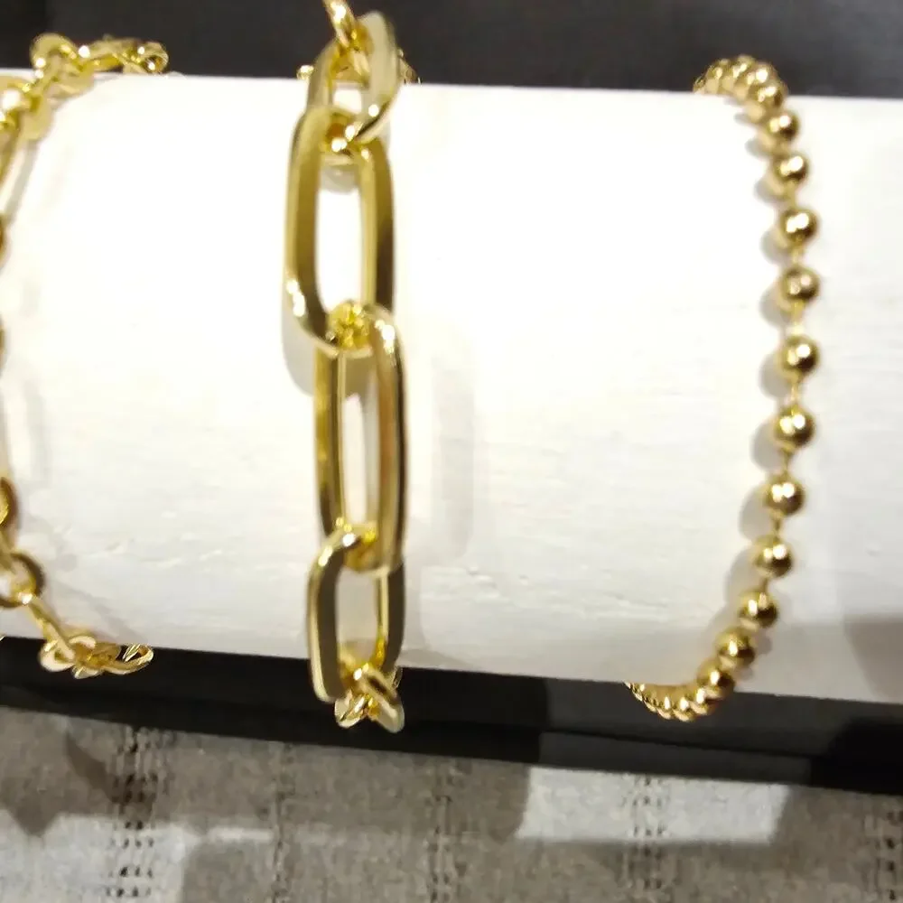 Gold Bracelet Set 4pc Minimalist Stack Beaded Paperclip Chain Dainty Jewelry - Picture 9 of 10
